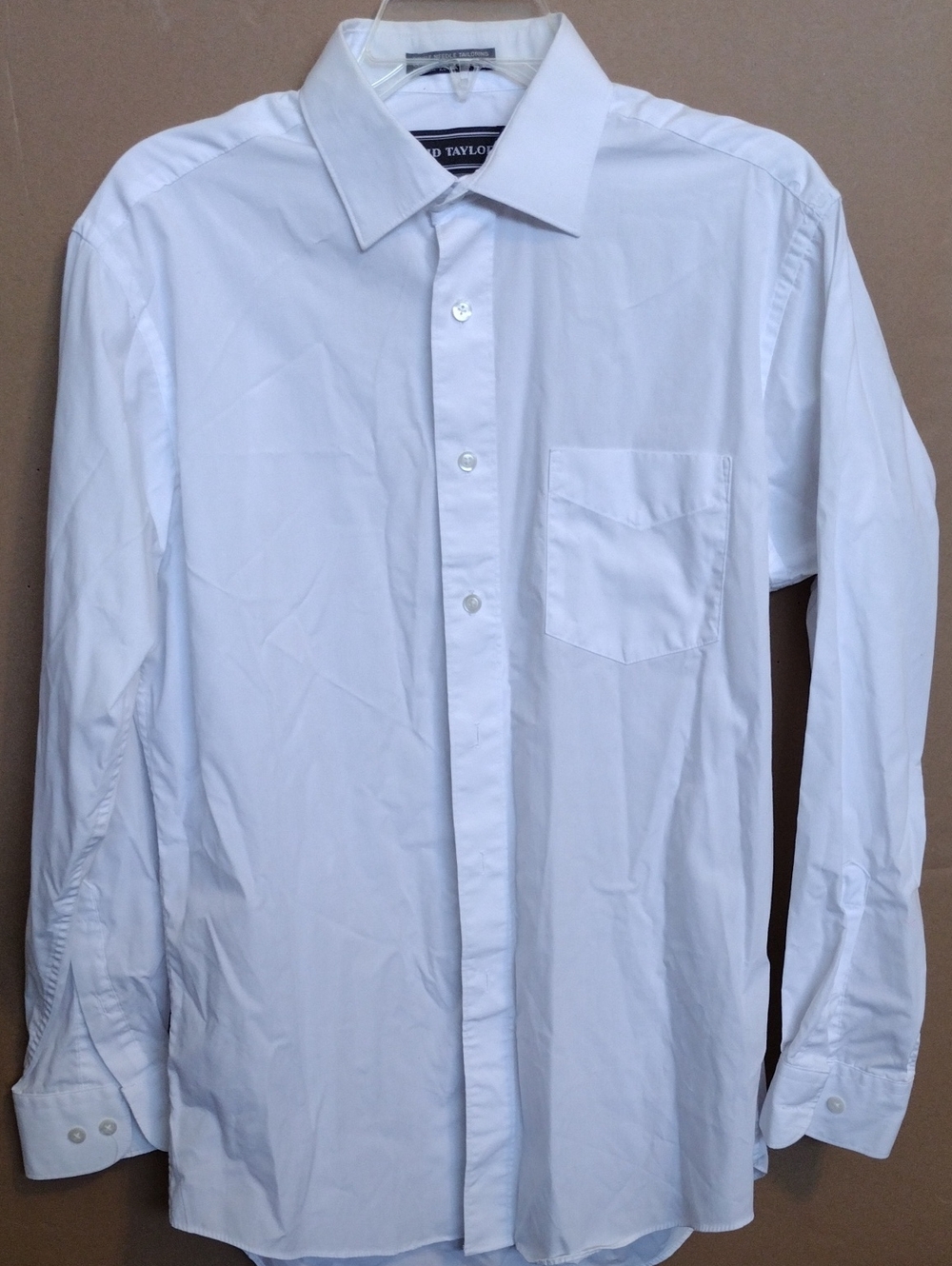 David Taylor Men's Dress Shirt In White with Chest Pocket. 15.5 32/32